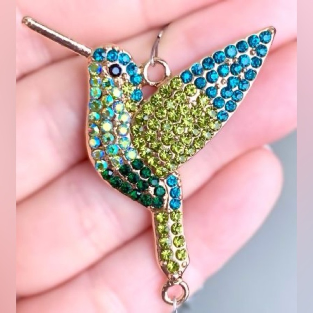 Sparkly Crystal Green Blue Hummingbird Jeweled Suncatcher Window Sun Hanging New - Picture 3 of 3